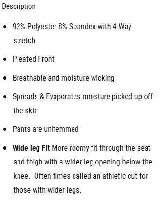 BKS281 Smitty Pleated 4-Way Stretch Wide Leg Referee Pants