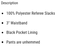 BKS277 Smitty Polyester Flat Front Referee Pants w/ Slash Pocket