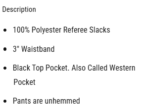 BKS270/BKS276 Smitty Polyester Western Pocket Referee Pants