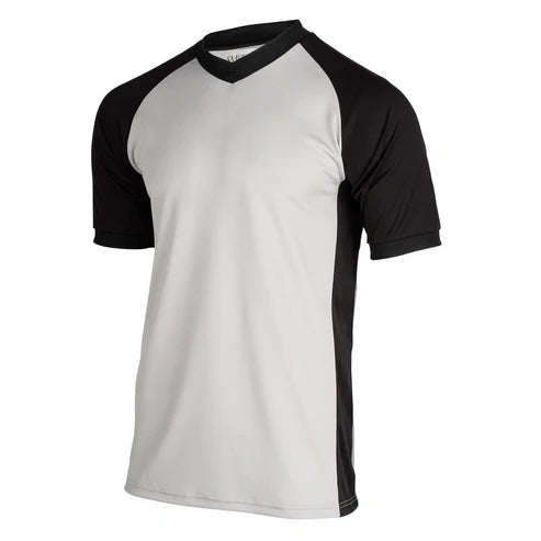 BKS207 Smitty Solid Grey w/ Black Sleeves & Side Panel V-Neck Shirt