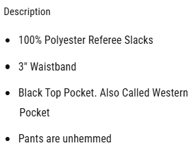 BKS280 Smitty Lightweight Western Pocket Referee Pants