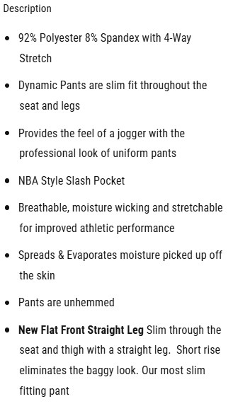 BKS267 Smitty NBA Flat Front DYNAMIC Stretch Tapered Fit Pants